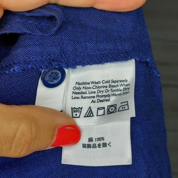 Eddie Bauer shirt linen sleeveless collar button up crochet detail navy blue SP - Picture 7 of 10